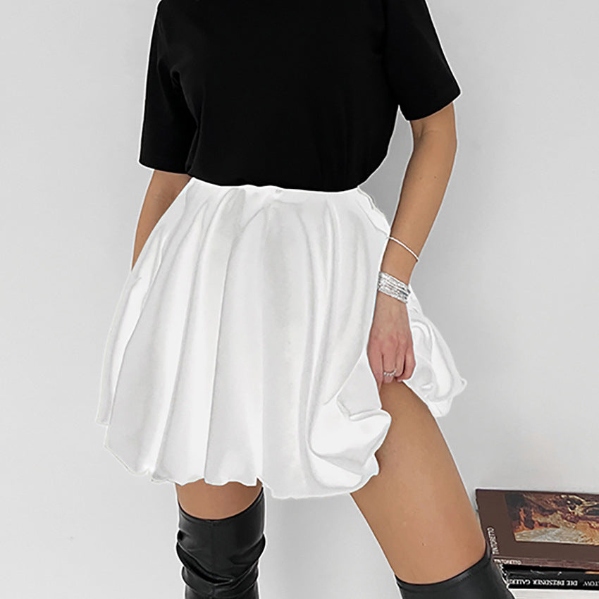 Summer Women Clothing Office White Pleated Skirt Slimming Satin Skirt A line Skirt