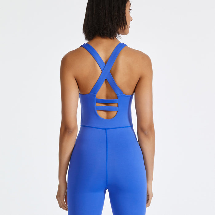 Spring Autumn Exercise Workout Pants One Piece Cross Elastic Beauty Back One Piece With Chest Pad Yoga Clothes Women