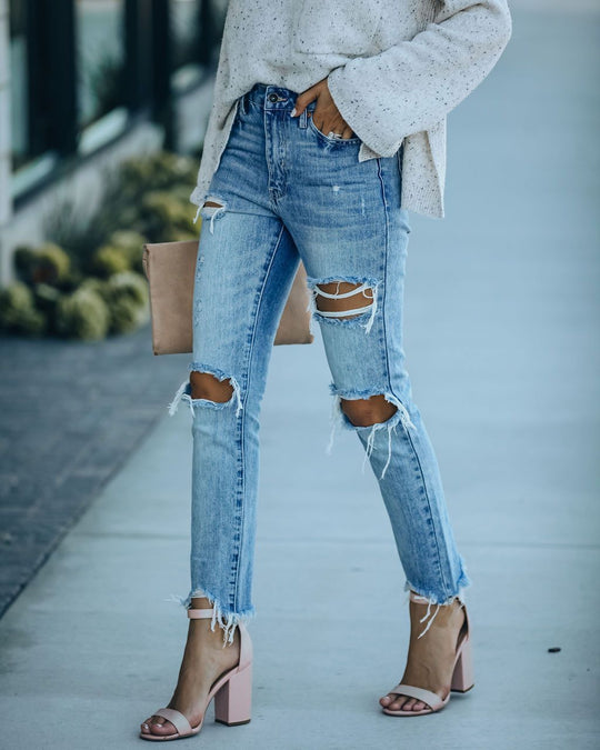 Ripped Street Slimming All-Matching Jeans Cropped Pants Casual Pants Women