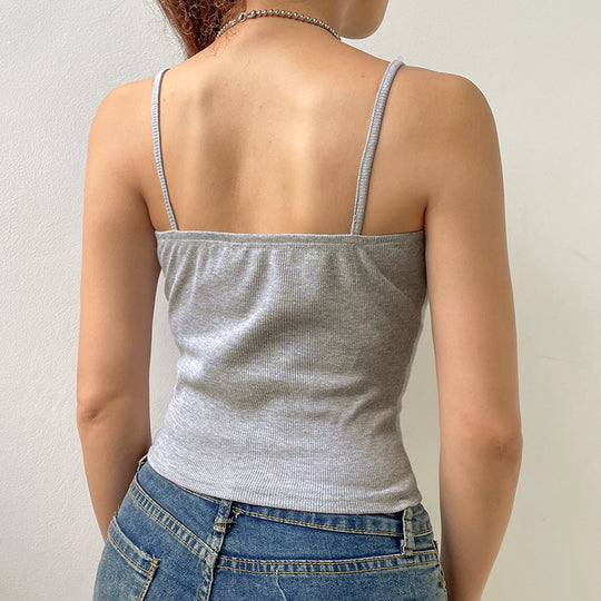 Stitching Lace Small Sling Women Inner Backless V Neck Vest Simple Slim Bottoming Short Top