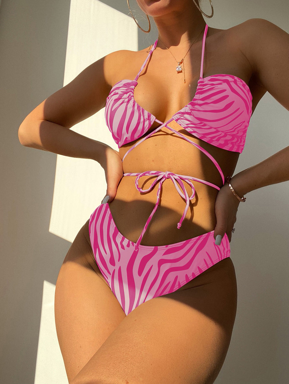 Swimsuit Women Split Three Piece Striped Bikini