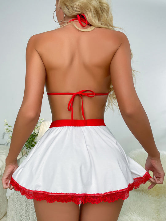 Summer Sexy Lingerie Deep V Plunge Strap Bow Sexy Nurses Uniform