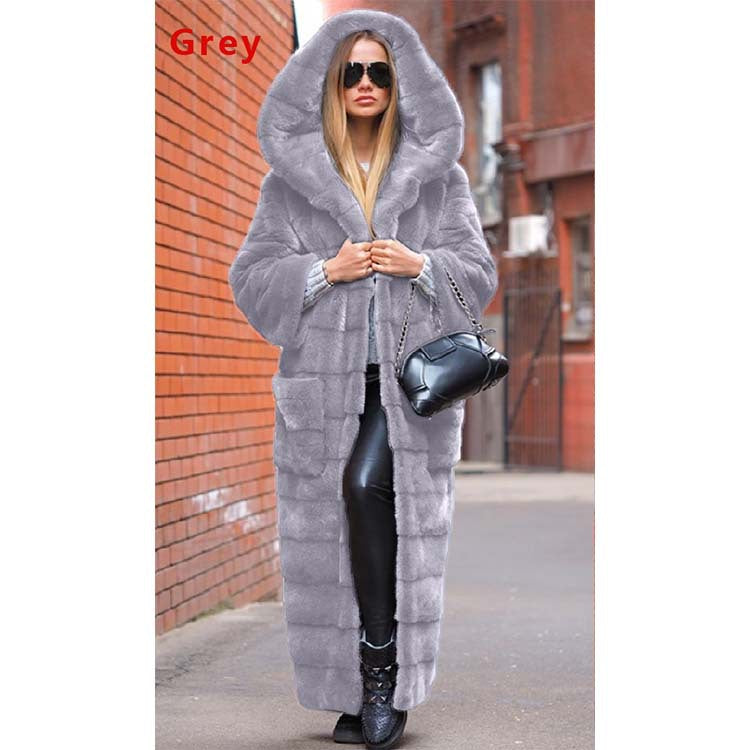 Autumn Faux Fur Coat Hooded Cotton Padded Coat Thickened Extended Plush Coat Women Coat Trench Coat Plus Size