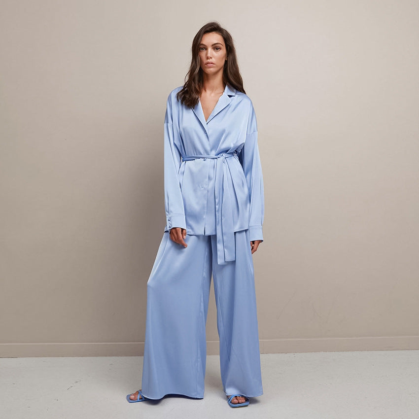 Autumn Pajamas Two Piece Nightgown Trousers Comfortable Breathable Artificial Silk Simple French Pajamas Women