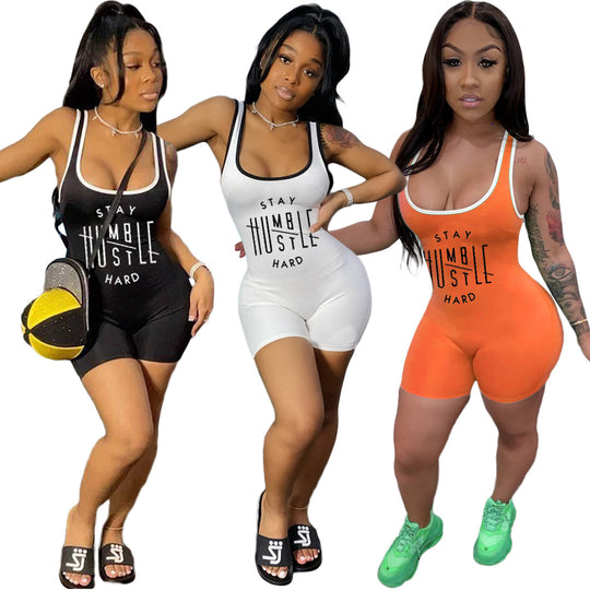 Women Clothing Short Summer Letter Graphic Printing Casual Sports  Nightclub Uniforms Romper