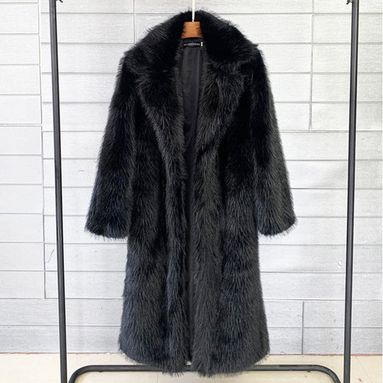 Autumn Winter Women Long Toka Collar Coat Overcoat Artificial Wool Faux Fur Coat
