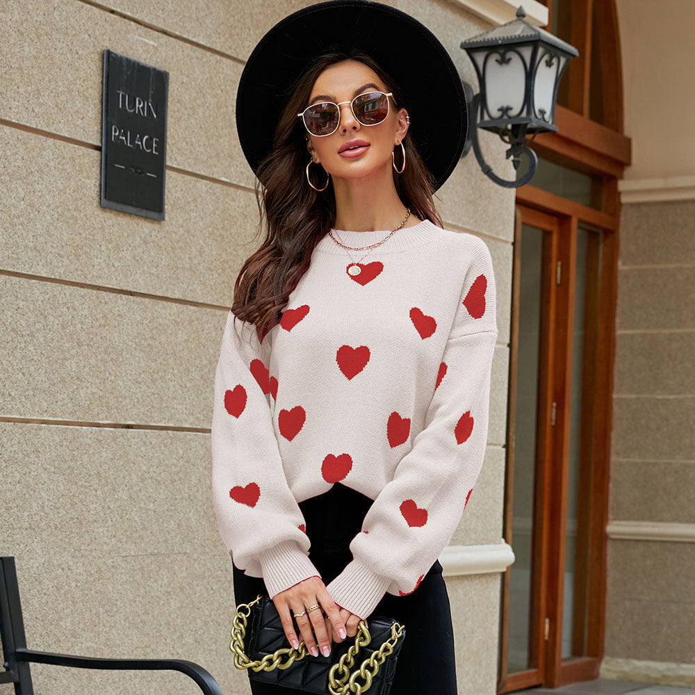 Winter Valentine Day Love round Neck Loose Fitting Women Knitwear Pullover Sweater
