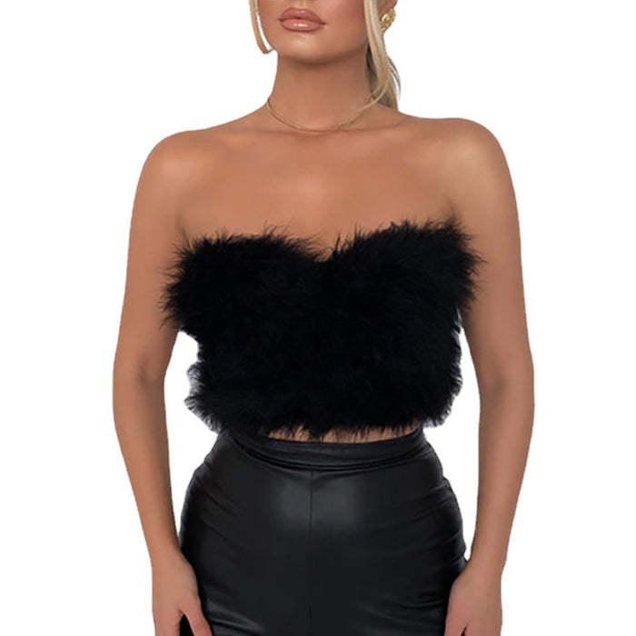 Summer Sexy Pure Want to Wear off-Shoulder Top Women sexy Fairy Fur All-Matching Tube Top