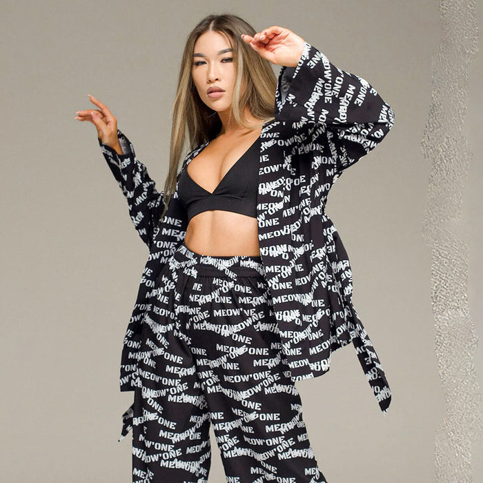 Summer Printed Artificial Silk Casual Breathable Loose Comfortable Pajamas Ladies  Homewear Outer Wear
