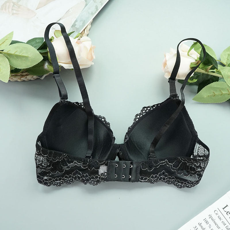 Lace Women Gathering Bra Fashionable Comfortable Three Row Bra With Steel Ring Underwear Big Chest Show Small Thin