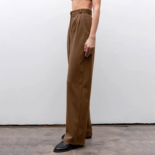 Brown Casual Card High Waist Loose Slimming Trousers Summer Straight Pants