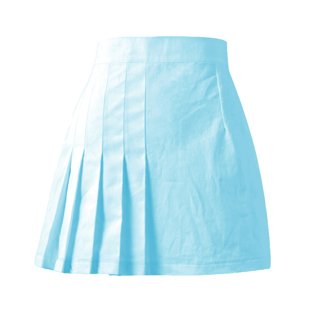Summer Women All-Match Solid Color Pleated Skirt Students Skirt High Waist Zipper Skirt