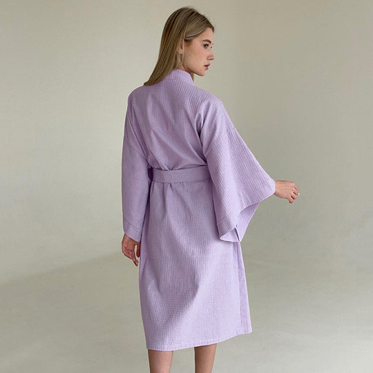 Autumn Light Luxury Waffle Loose Long Robe Hotel Bathrobe French Purple Women Homewear