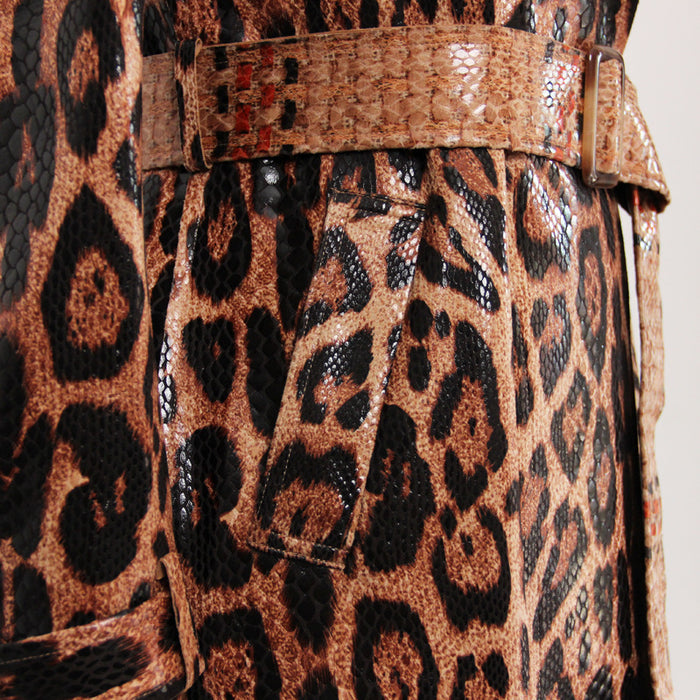 Goods Spring Autumn Snakeskin Leopard Print Long Trench Coat Goddess Long Sleeve Leather Jacket Women  Overcoat