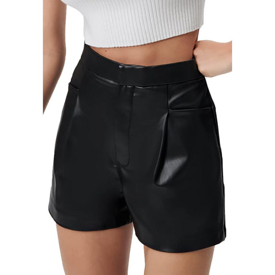 Women  Clothing High Waist Faux Leather Pant Belt Pocket Shorts Women Sexy Casual Pants High End