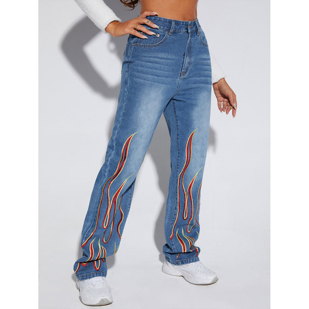 Denim Trousers Women Fashionable Slimming Printed Personality Jeans