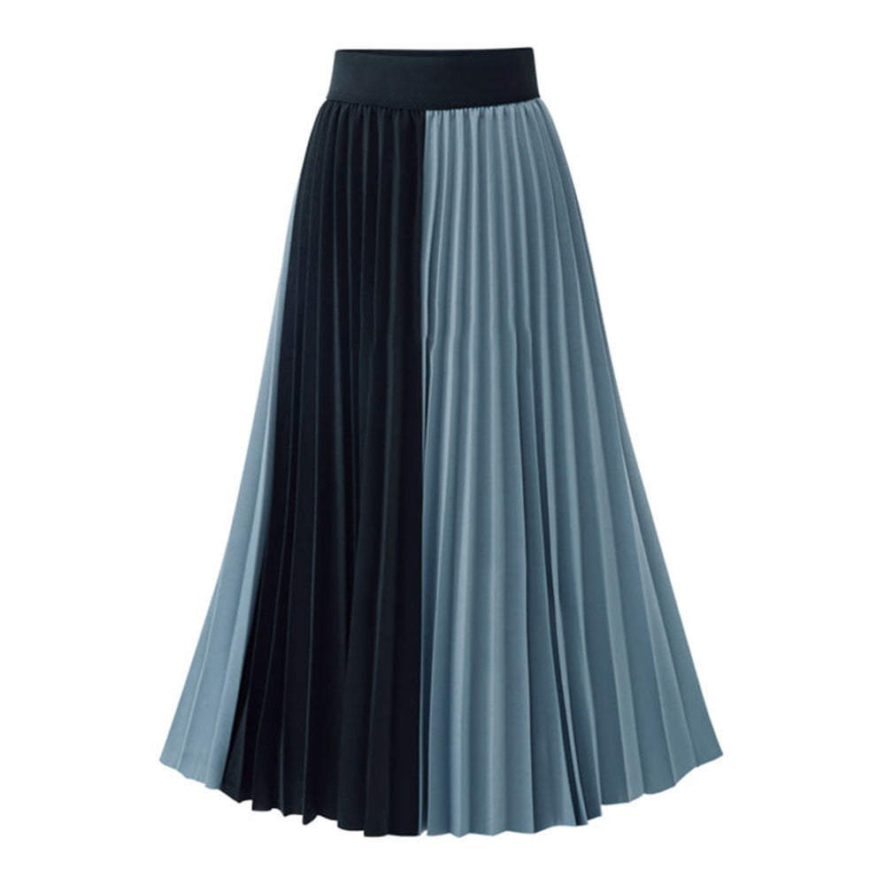 Summer Women Large Swing Skirt Color Matching Pleated Skirt Pleated Slim Fit Patchwork Skirt