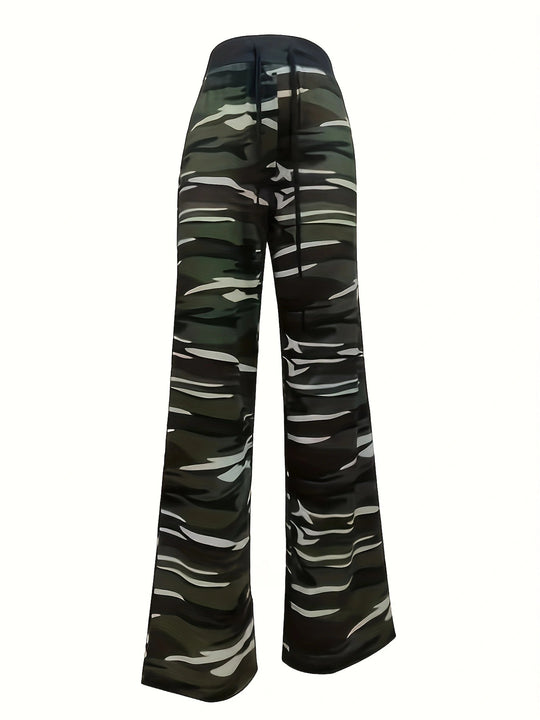 Camouflage Print Comfort Casual Elastic Rope Pajama Pants Wide Leg Pants Women Clothing