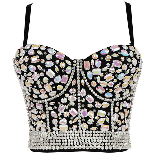Heavy Industry Beads Vest Ball Sexy Sling Light Diamond Corset  Chest Support Body Shaping Top