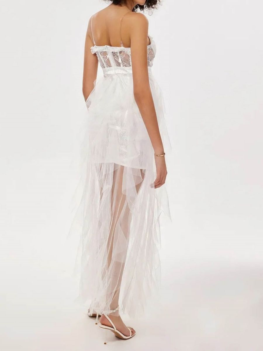 Women Clothing Mesh Stitching Sexy Strap Lace See through Wedding Dress Wedding Dress