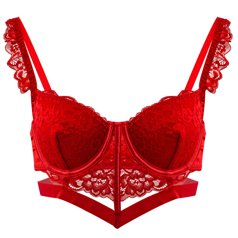 Thin Bra Women Underwear Hollow Out Cutout Backless Lace Lace Sexy Bodybuilding Single Blouse Red Birth Year