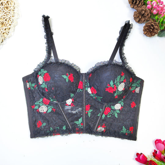 French Sweet Lace Stitching Floral Camisole Women Summer Outer Wear Inner Tube Top Beauty Back Boning Corset Top Thin