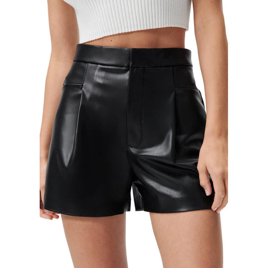 Women  Clothing High Waist Faux Leather Pant Belt Pocket Shorts Women Sexy Casual Pants High End