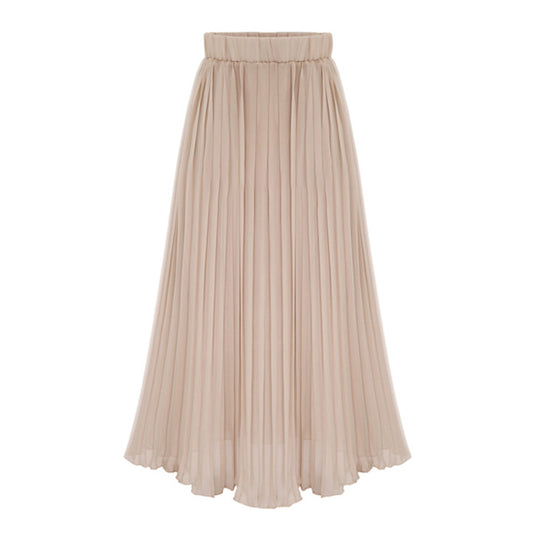 Casual Solid Color All-Matching Waist Chiffon Skirt Autumn Winter A- line Skirt Pleated Skirt