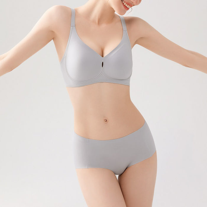 Seamless Underwear 3D Flocking Silicone Jelly Soft Support Wireless Thin Comfortable Bra Set
