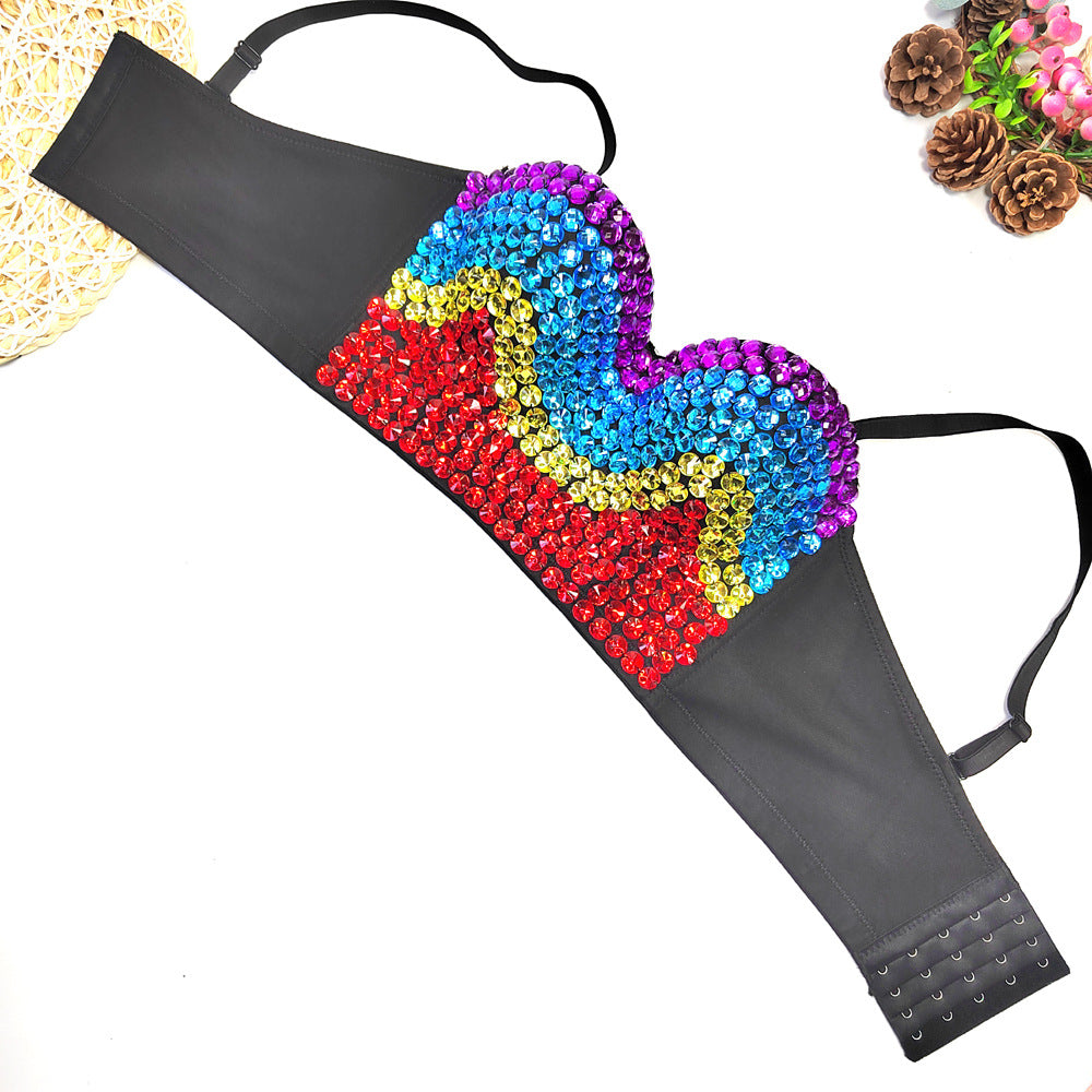 Colorful Crystals Tube Top Short Beaded Boning Corset Boning Corset Spaghetti Straps Outerwear Sexy Ultra Short Nightclub DS Sexy Beauty Back