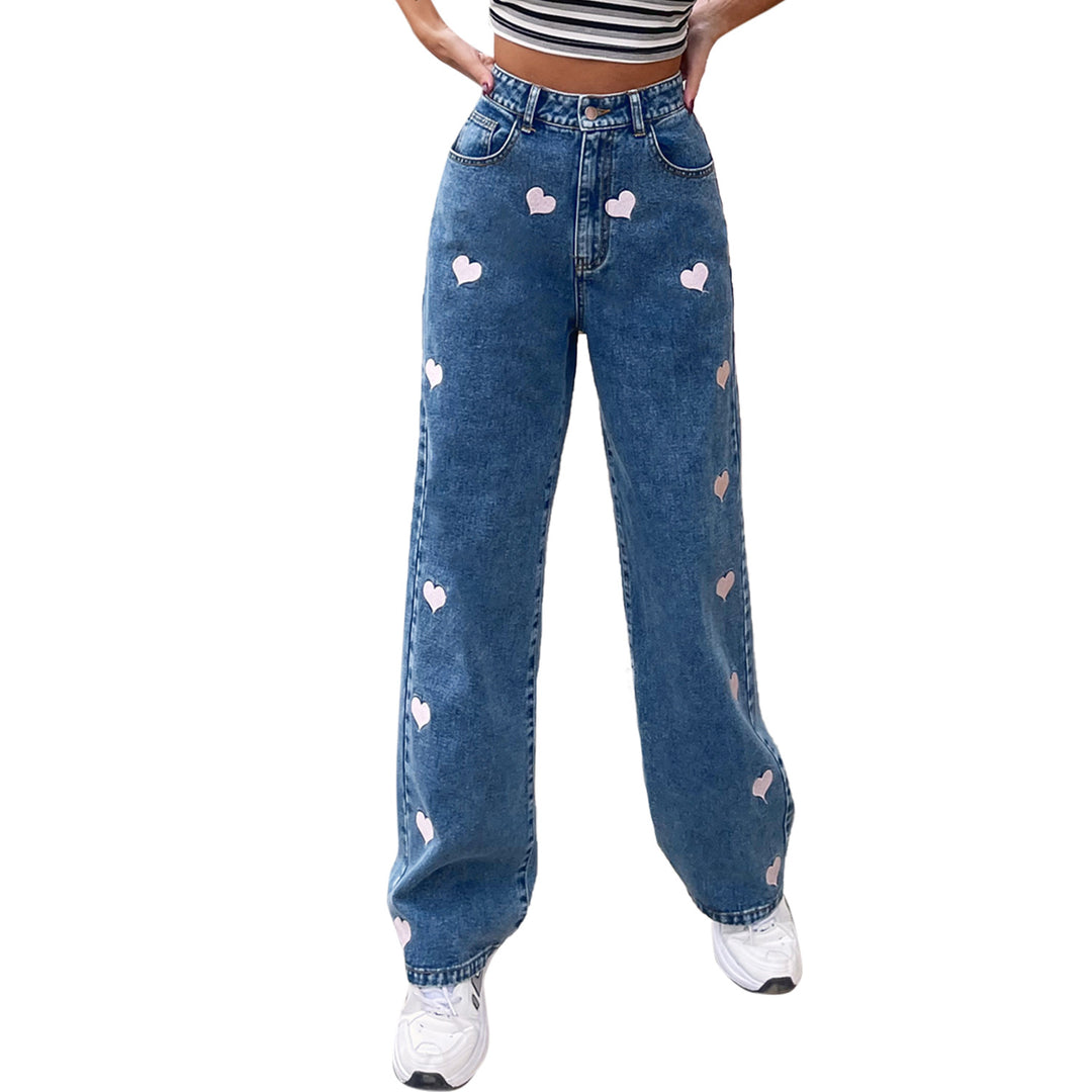 Women Clothing Casual Loose Pattern Straight Mop Denim Trousers