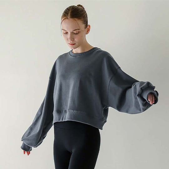 Short Sweaters Women  Clothing Spring Autumn Long Sleeve round Neck Pullover Casual Yoga Clothes Sexy Fitness Sports Top