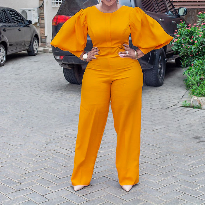Autumn Winter Office High Waist Straight Solid Color African Jumpsuit Mom Wear Plus Size