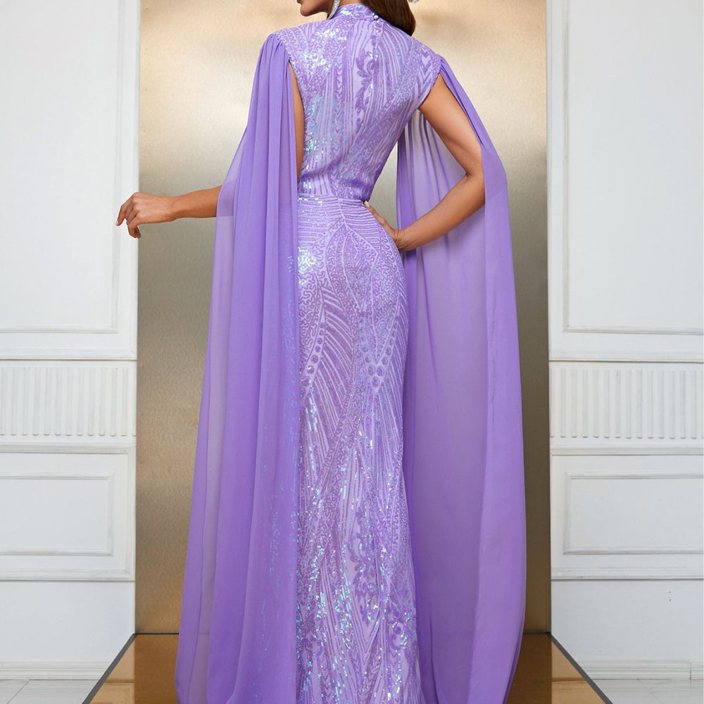 Evening Dress Sequined Halter With Shoulder Sleeves Party Dress Fishtail Dress Elegant Dress Dress