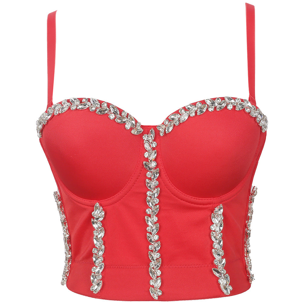 Drill Chain Camisole Women Summer Wear Sexy Beaded Wrapped Chest Shaping Non-Slip Performance Bra
