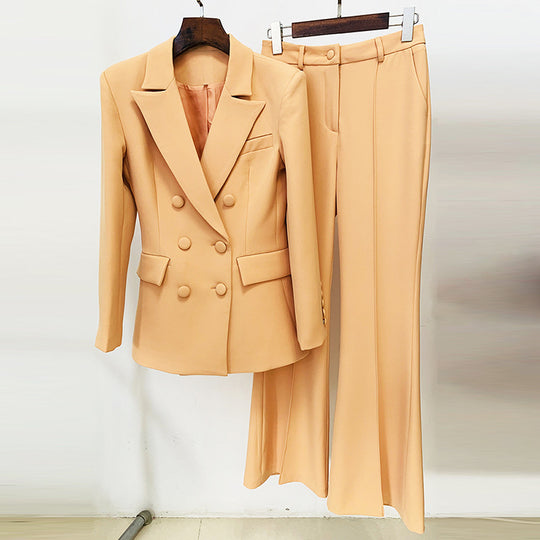 Goods Stars Double Breasted Slim Blazer Flared Pants Suit Two Piece Suit