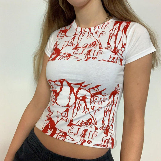 Women  T shirt Casual Millennium Abstract Pattern Print Cropped Cropped T shirt
