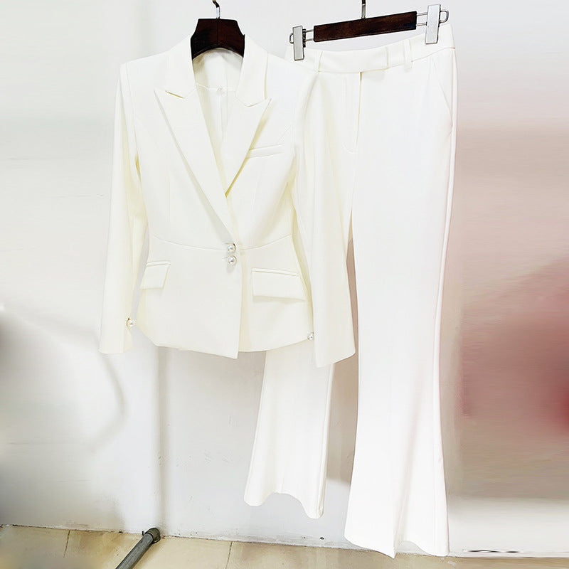 Goods Simple Pearl Button Slim Suit Bootcut Pants Suit Two Piece Suit