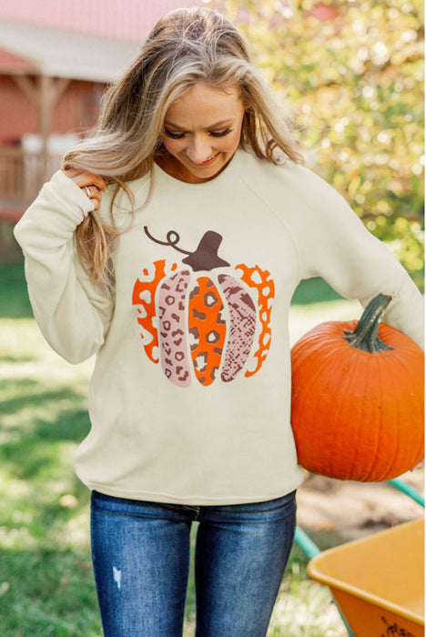 Halloween Pumpkin Printed Long Sleeved Top Female Casual Hoodless Sweater