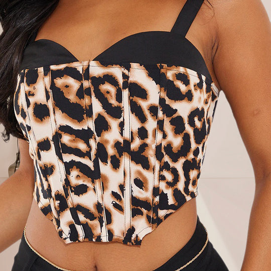 Autumn Sexy Sexy Leopard Print Vest Ultra Short Slim Fit Boning Corset Sling Women
