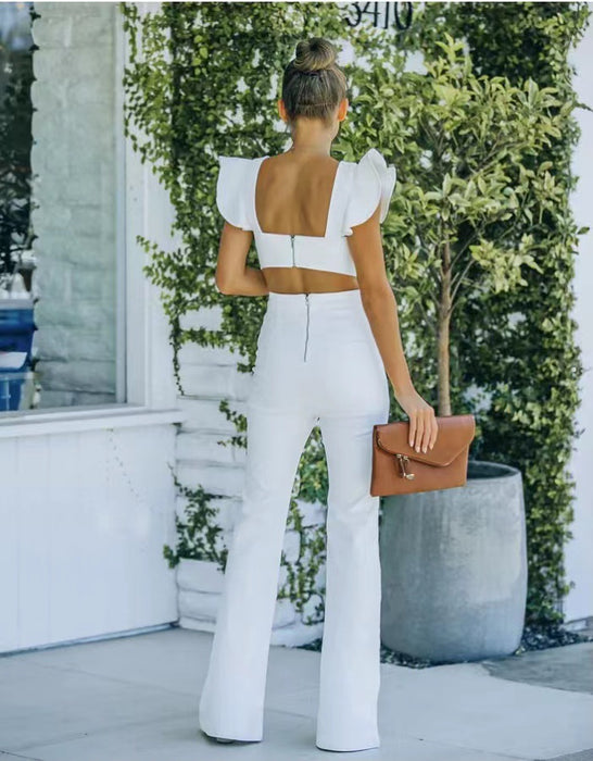 Ruffles Backless Straight Jumpsuit Spring Summer Arrival