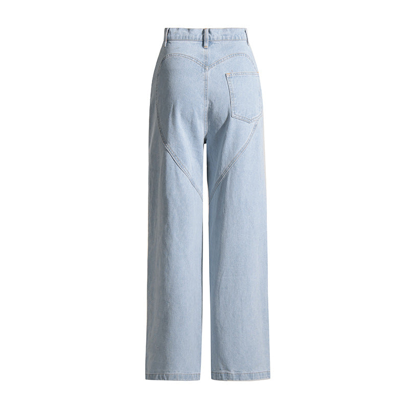Spring Summer Wide Leg Jeans Women's High Waist Women Pants Diamond Beaded Niche Hollow Out Cutout out Straight-Leg Pants