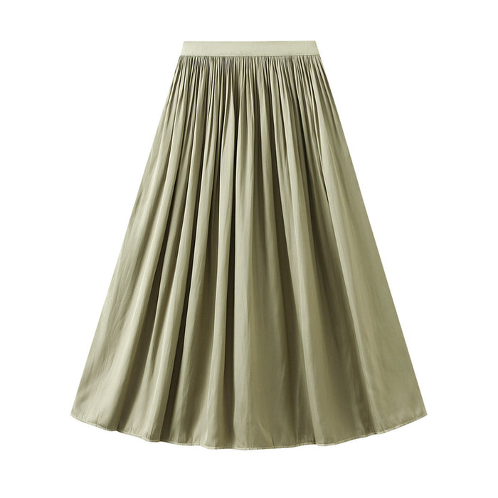 Double Sided Artificial Silk Long Skirt Women  Draping Summer High Waist Slimming Pleated A  line Skirt Maxi Dress