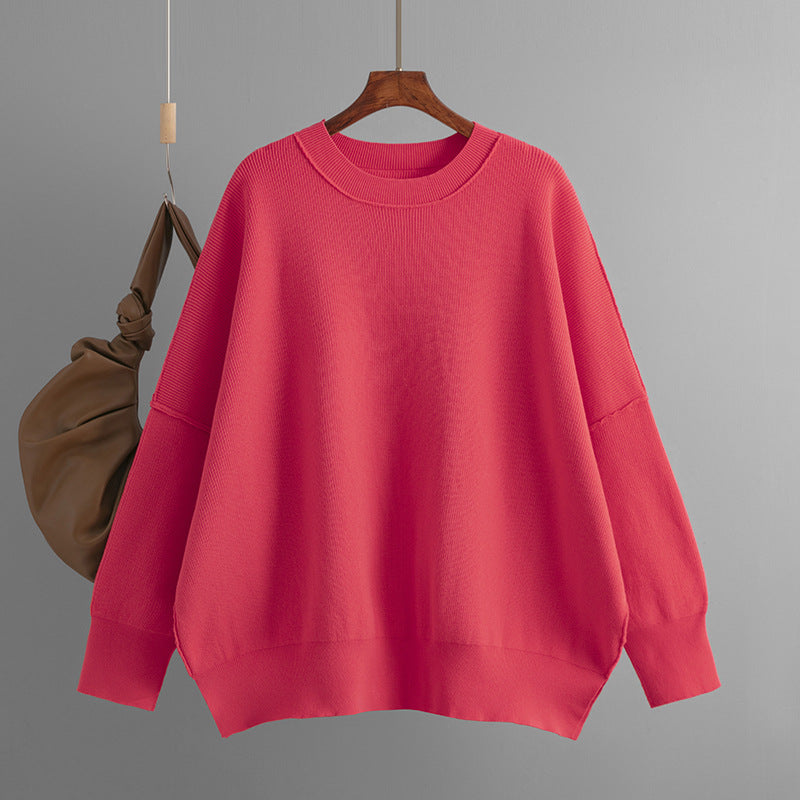Women Autumn Winter Clothes round Neck Knitwear Solid Color Loose Pullover