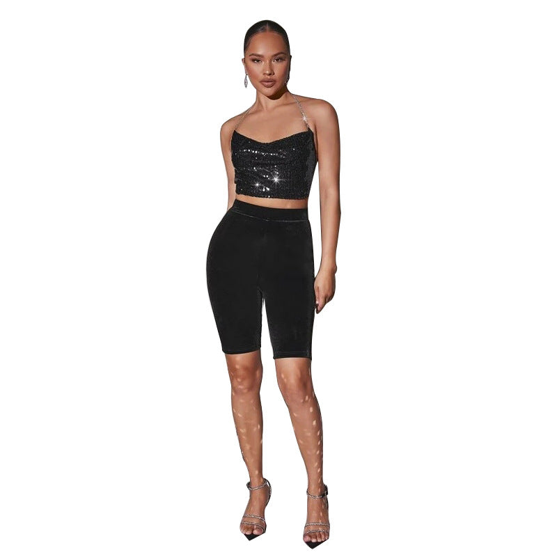 Sexy Drill Chain Camisole Backless Strap Sequin Sexy Women Clothing