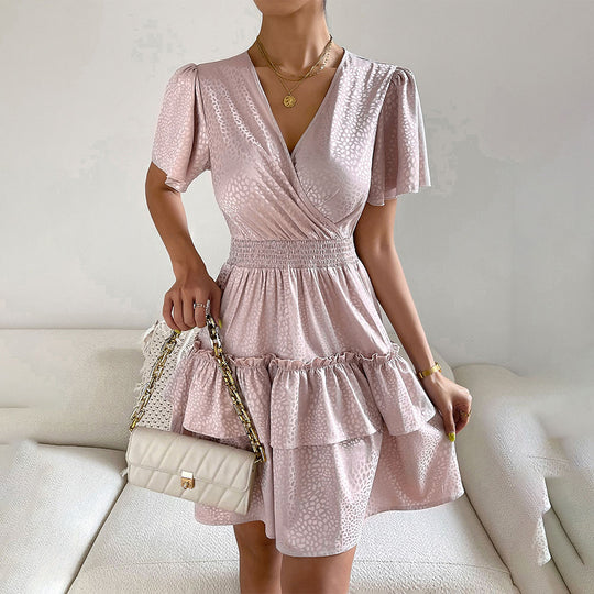 Dress for Women Summer Elegant Waist Tight Slimming V Neckline Dress