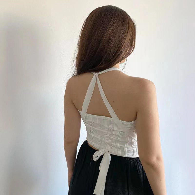 Sexy Top Drawstring Pleated Slim Fit Sweet Spicy Vest Women
