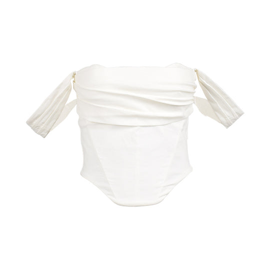Women Clothing Summer Boning Corset Boning Corset Pleated Square Collar Backless Short Vest Top Sling Women
