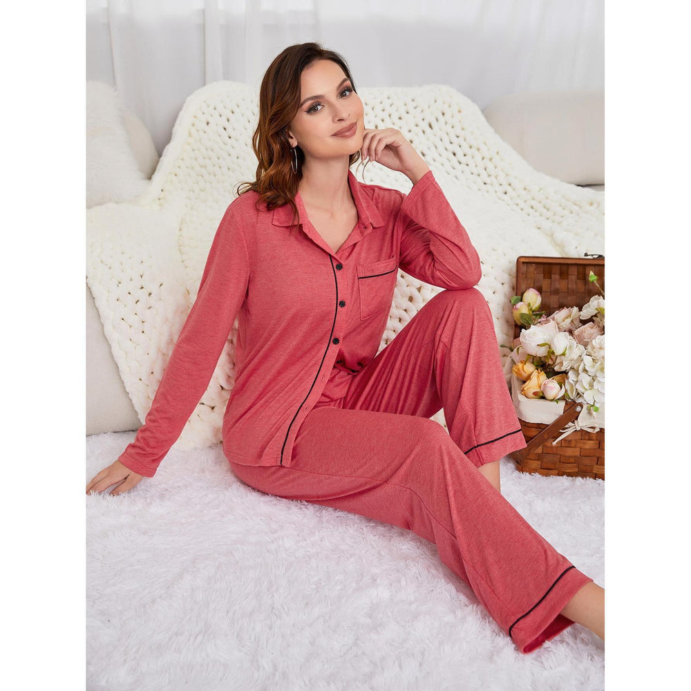 Pajamas Women Autumn Winter Simple Casual Cardigan Long Sleeved Homewear Suit