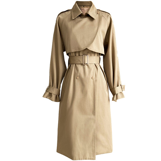 Mid-Length Trench Coat Thin Women Autumn Winter Small Waist-Tight Fashionable Coat
